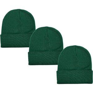 Hunter Green Beanie Cap Knitted Warm Solid Color